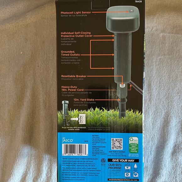 Outdoor Power Stake Timer 6 Outlet Green Weather Resistant Automate Lighting - Picture 4 of 6